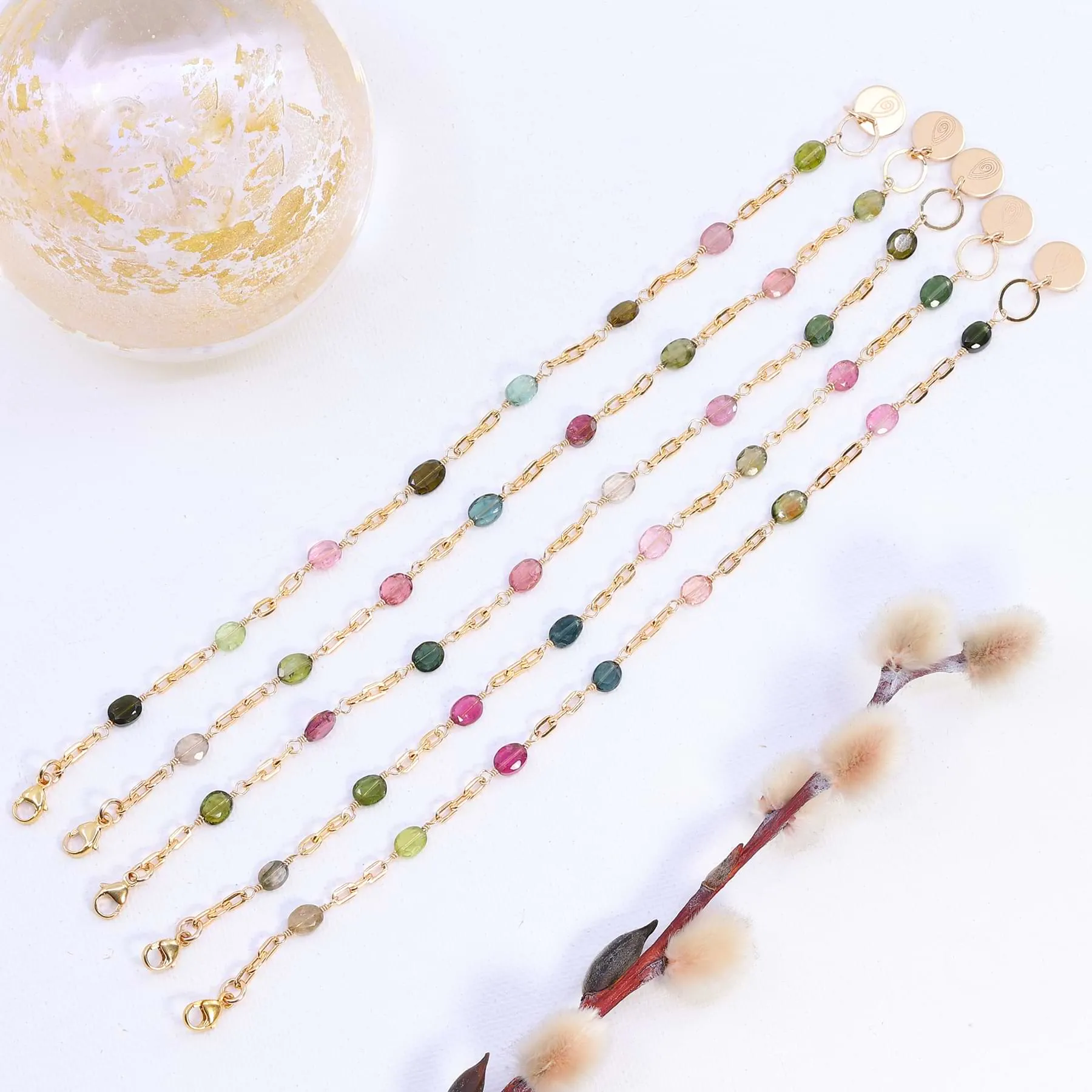 Bexley - Multi Tourmaline Gold Chain Link Stacking Bracelet