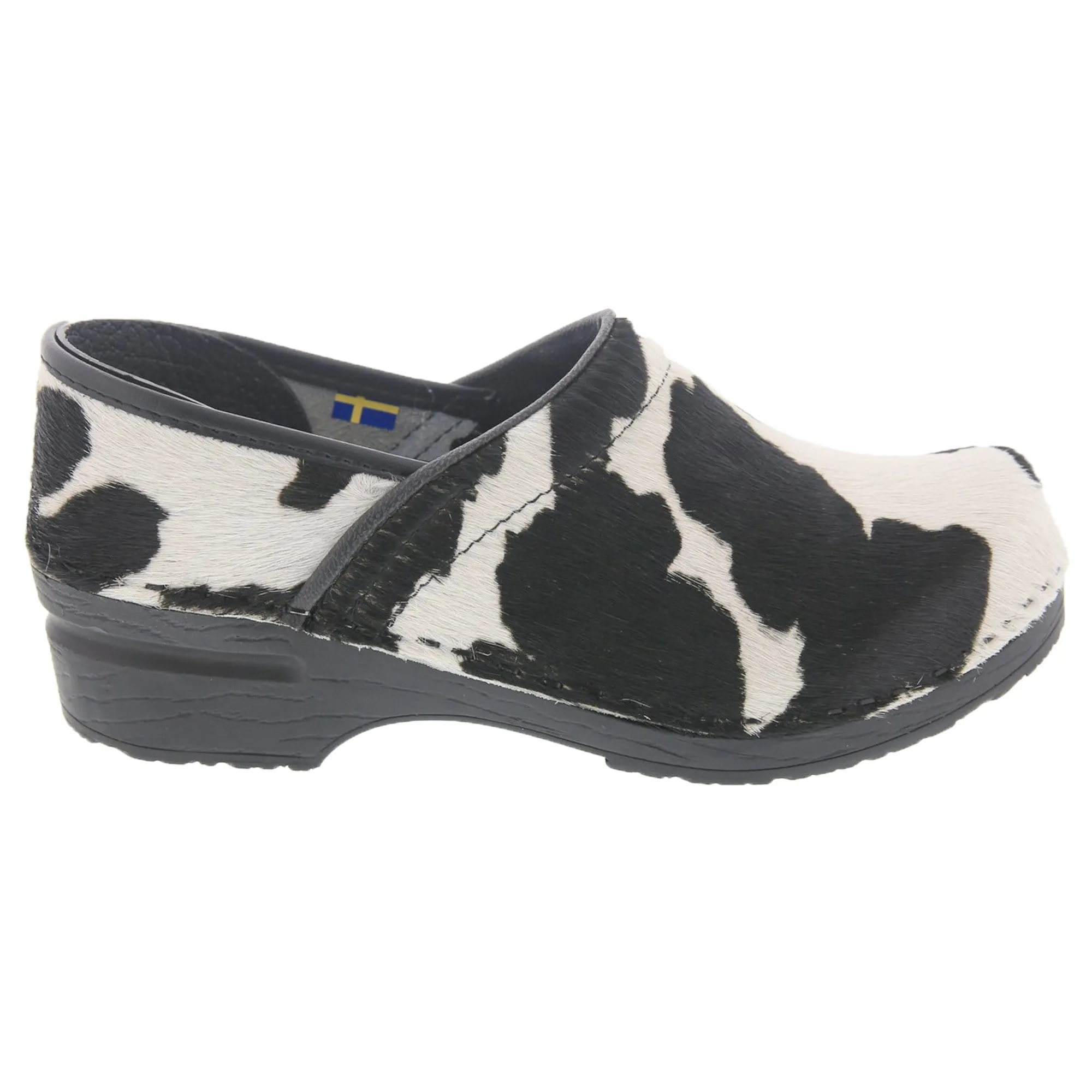 BJORK PROFESSIONAL Safari Collection Leather Clogs in Black and White Cow