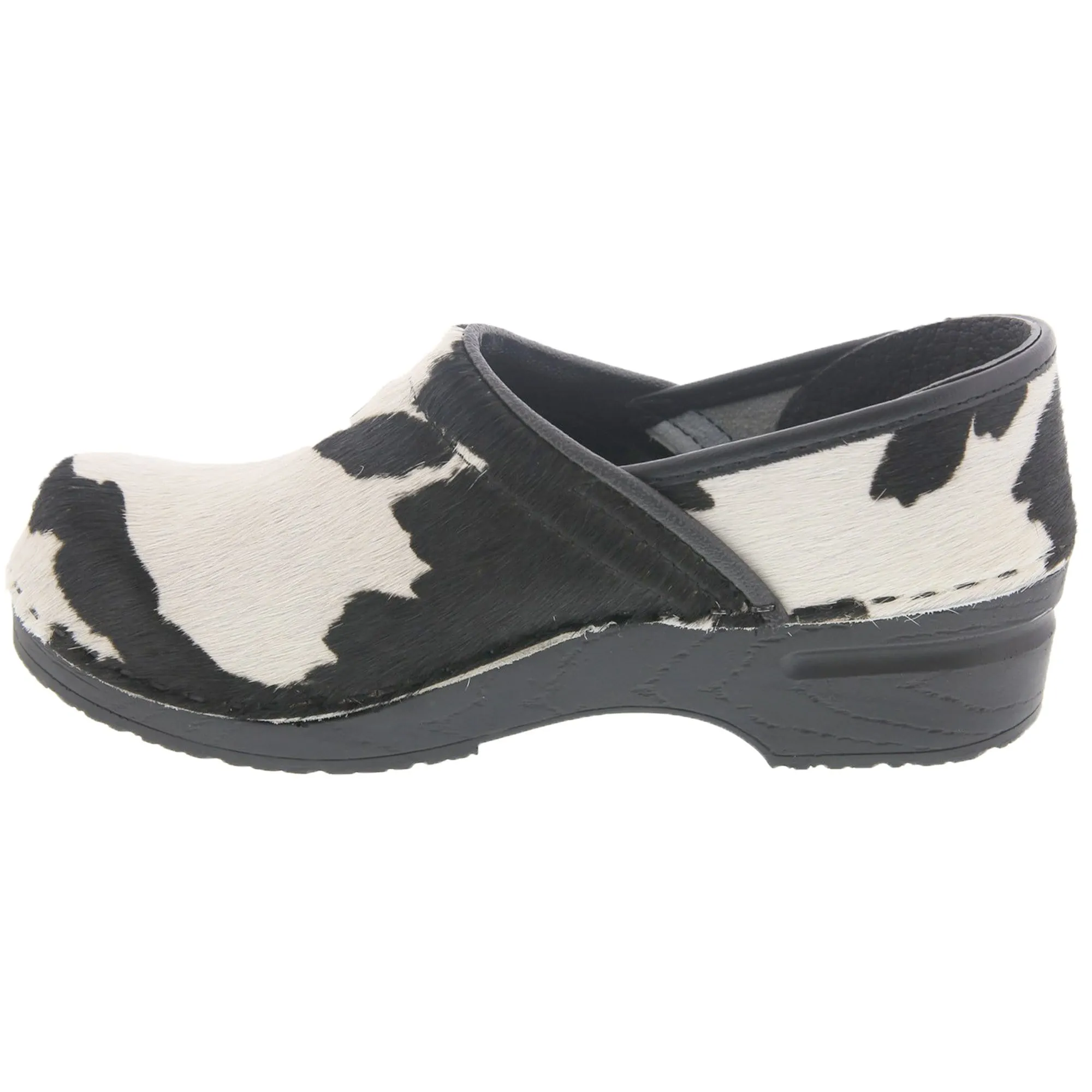 BJORK PROFESSIONAL Safari Collection Leather Clogs in Black and White Cow