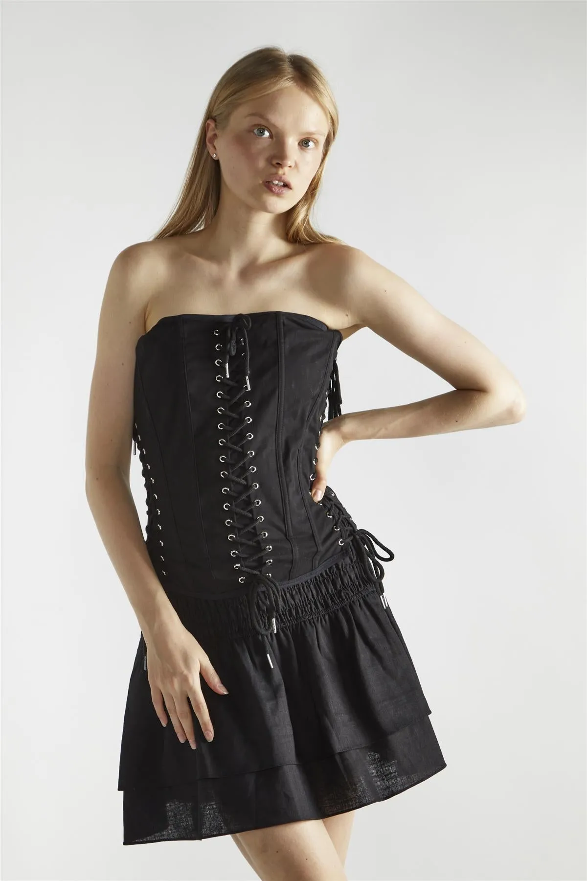 Black Lace-Up Corset-Top