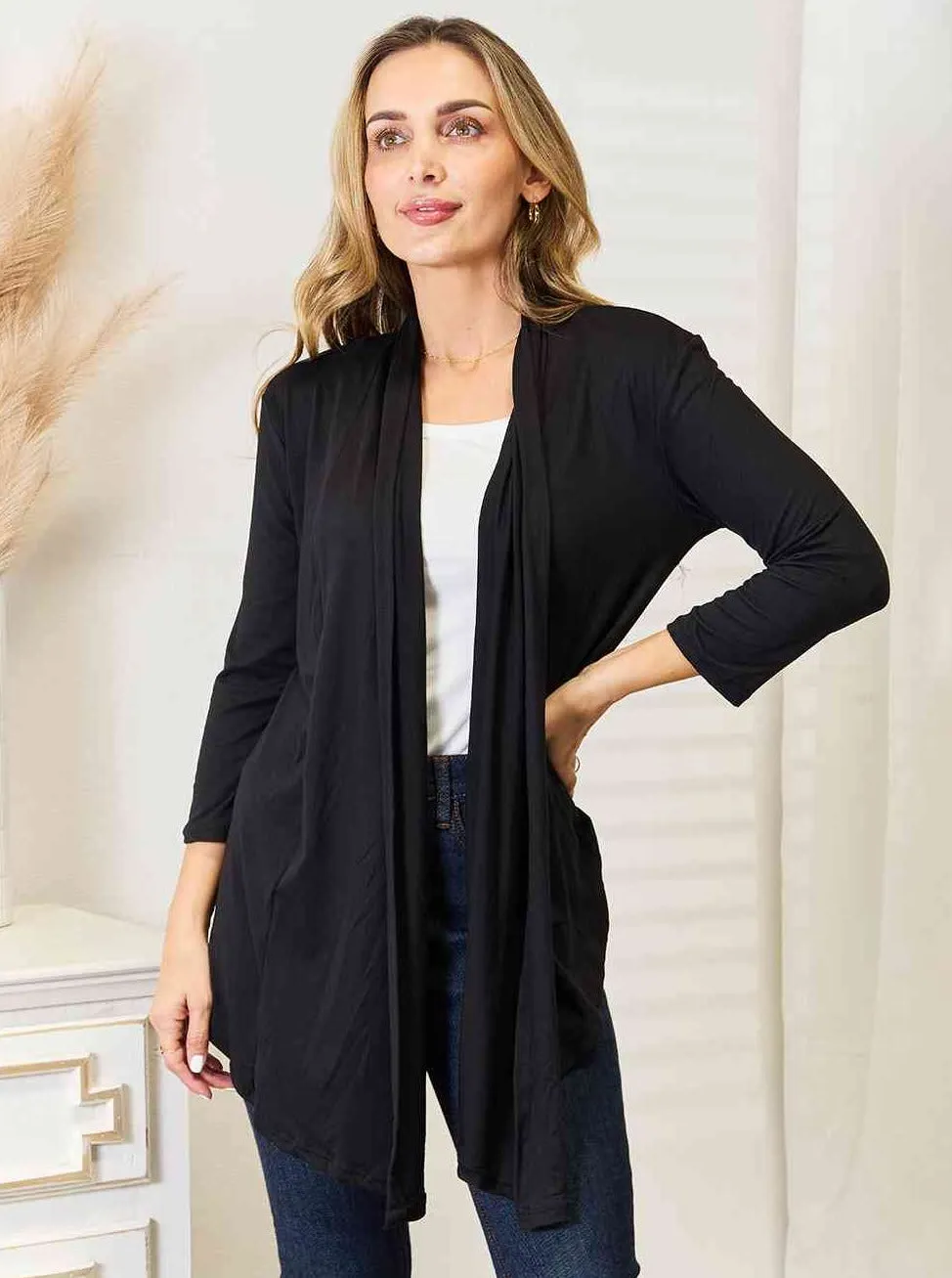 Black Lightweight Open Front Cardigan (Online Exclusive)