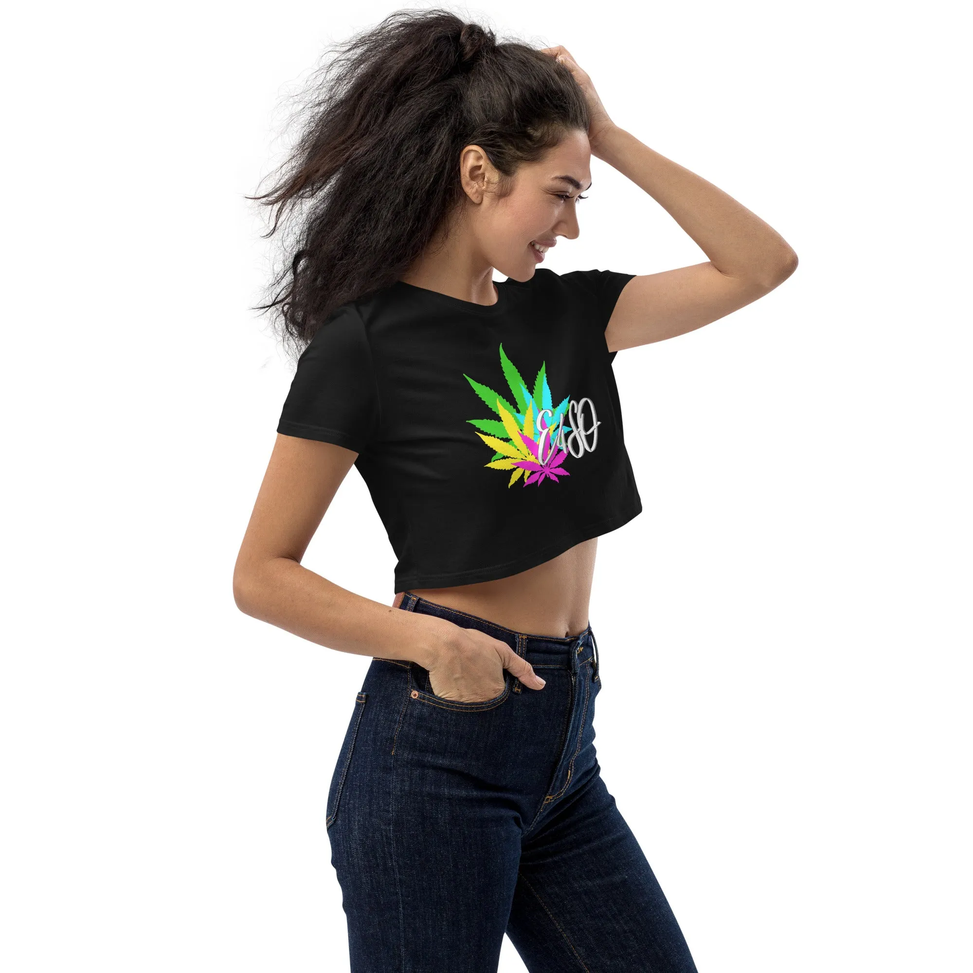 Black Organic Vibrate Leaf E4SO Crop Top