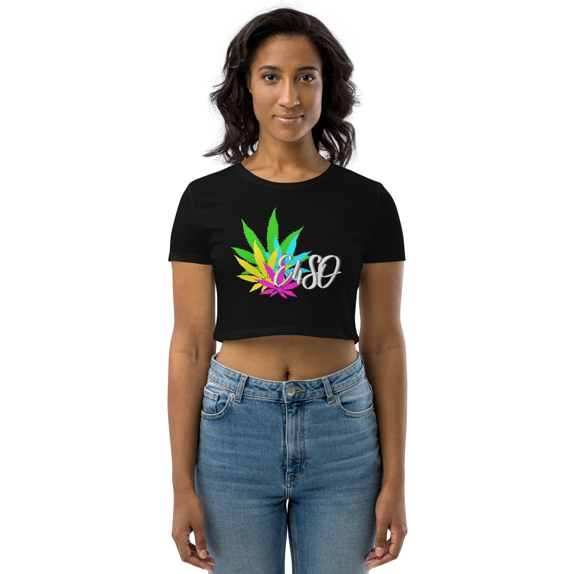 Black Organic Vibrate Leaf E4SO Crop Top