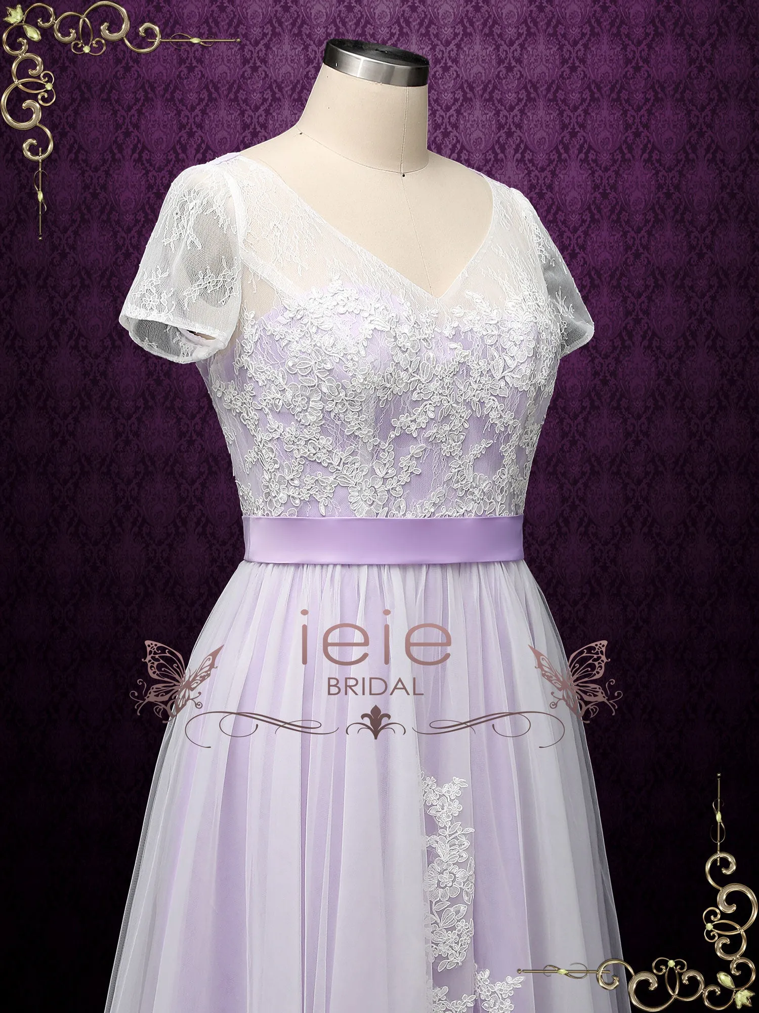 Bohemian Purple Lace Wedding Dress with Short Sleeves HAYLIE