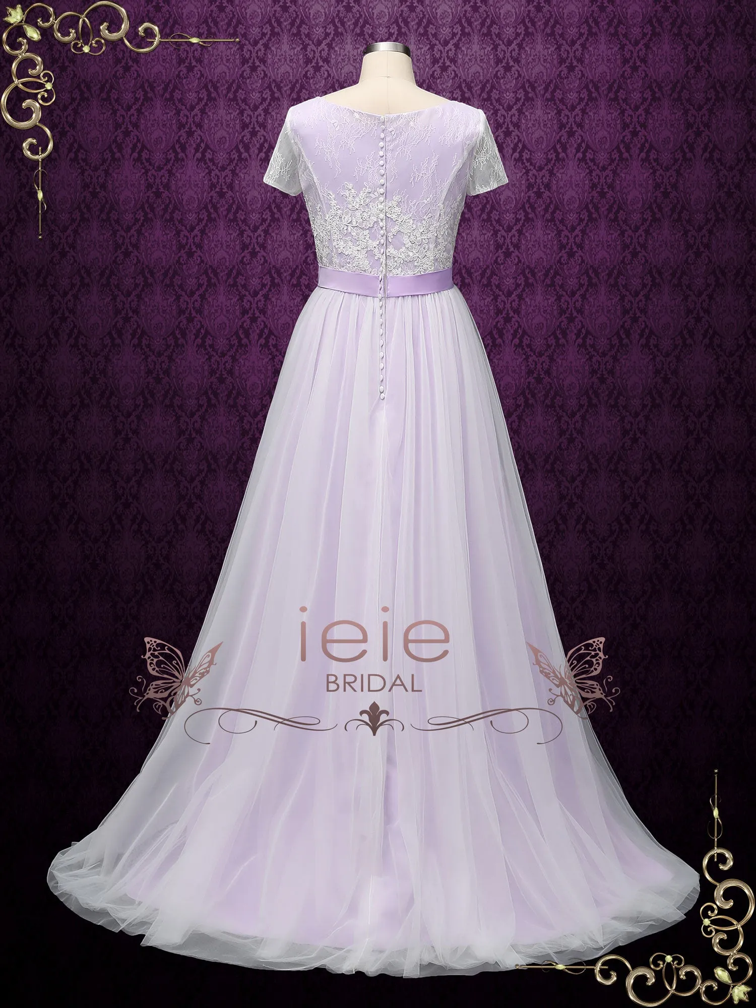 Bohemian Purple Lace Wedding Dress with Short Sleeves HAYLIE