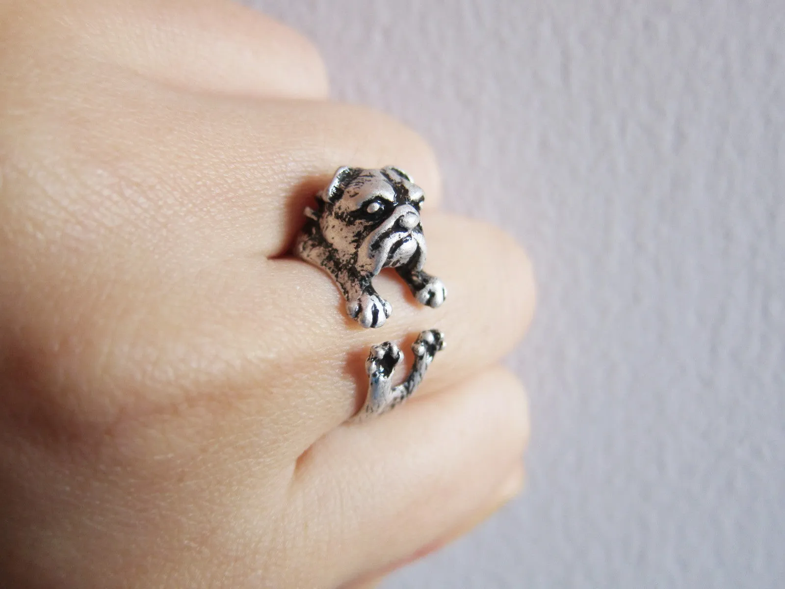 Bulldog Wrap Ring - Unique Realistic English Bulldog ring; Bulldog puppy ring; American Bulldog