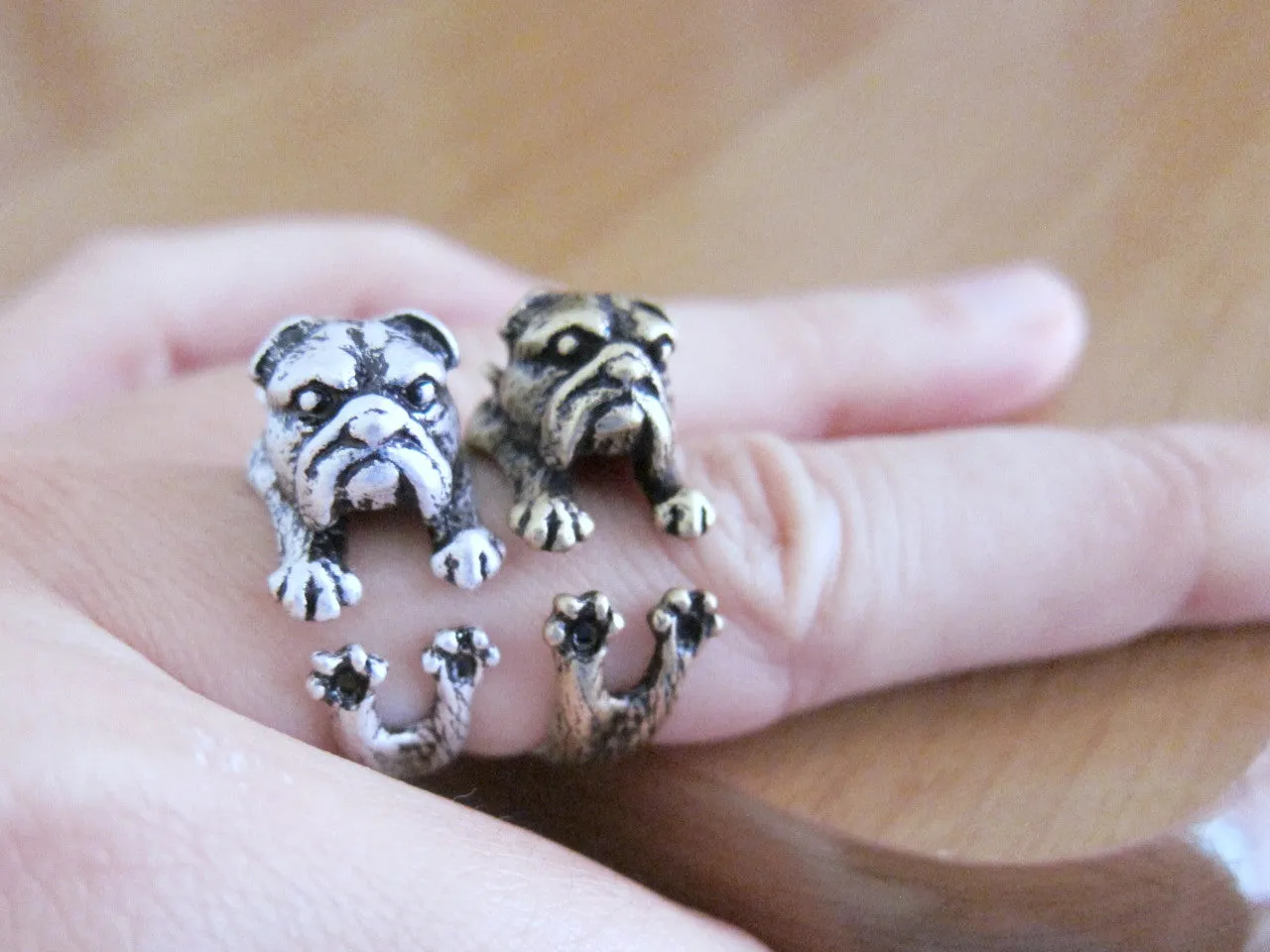 Bulldog Wrap Ring - Unique Realistic English Bulldog ring; Bulldog puppy ring; American Bulldog