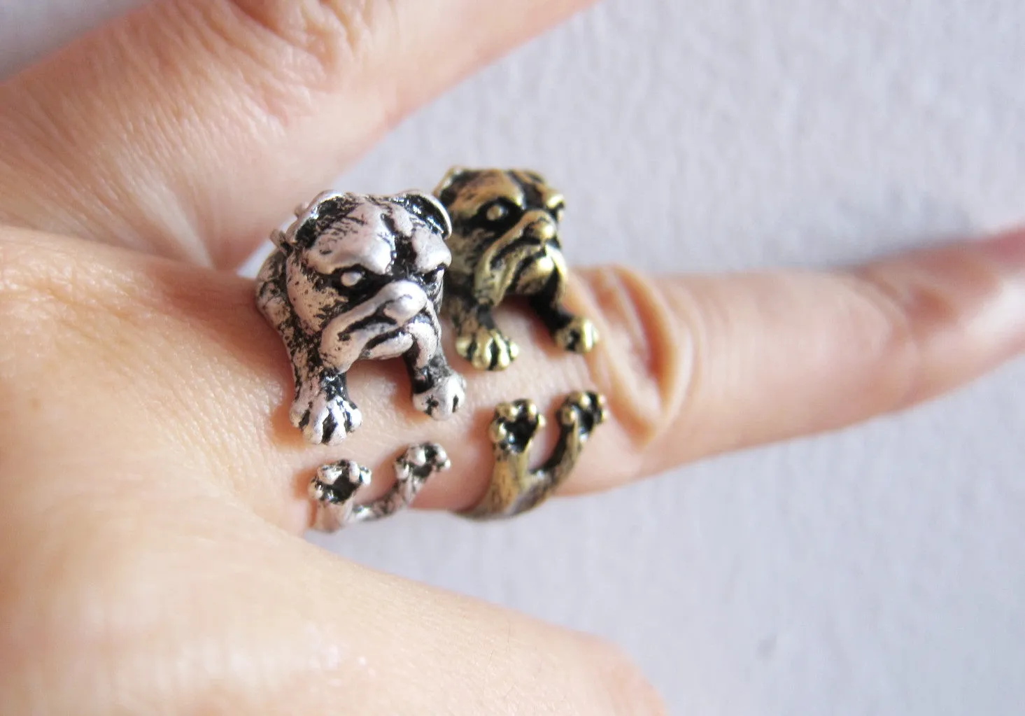 Bulldog Wrap Ring - Unique Realistic English Bulldog ring; Bulldog puppy ring; American Bulldog