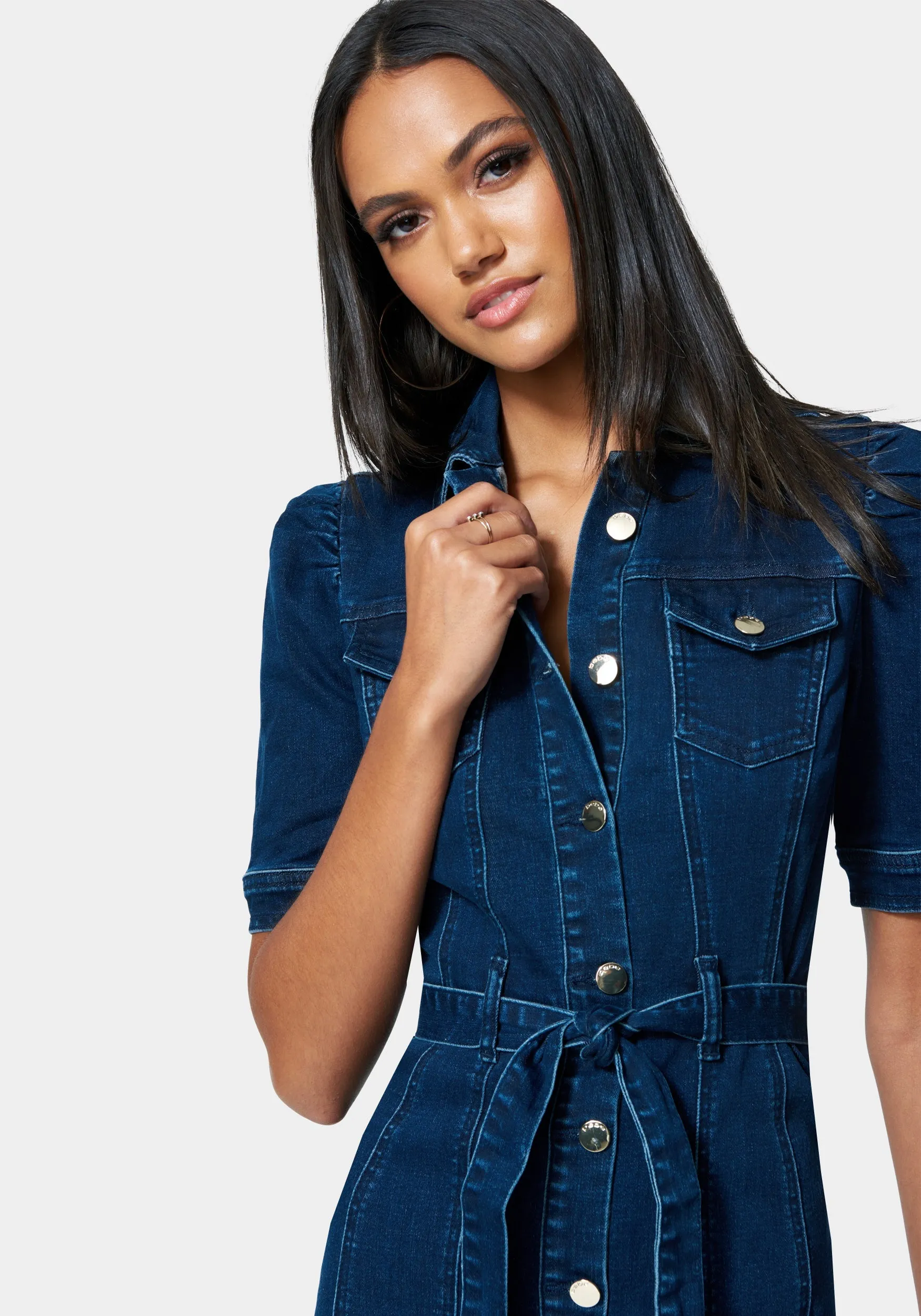 Button Detail Denim Dress