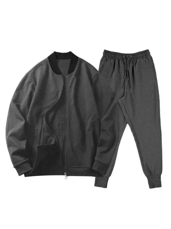 Casual Solid Baseball Collar Men Tracksuit