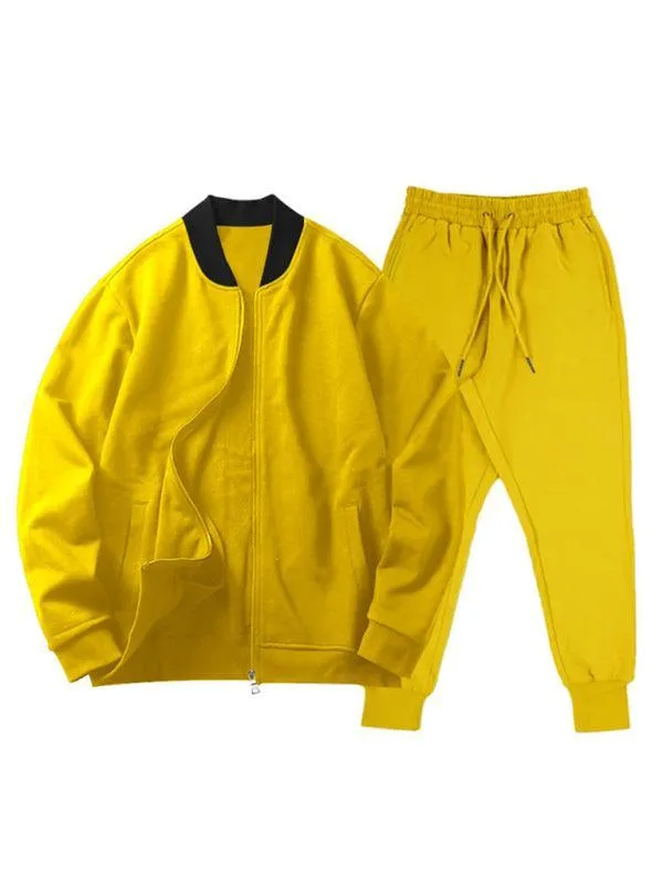 Casual Solid Baseball Collar Men Tracksuit