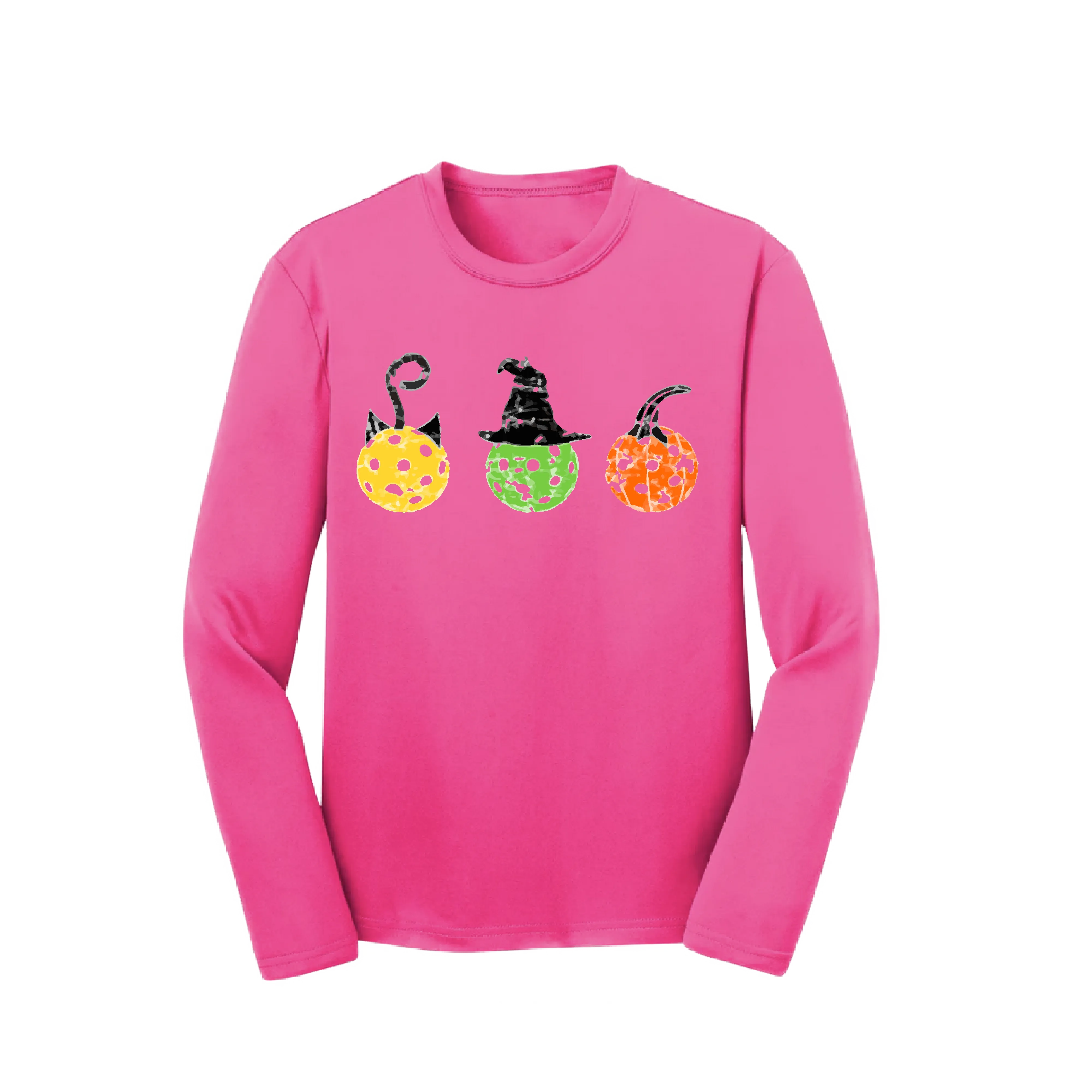 Cat Witch Pumpkin | Youth Long Sleeve Pickleball Shirts | 100% Polyester