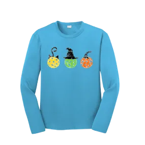 Cat Witch Pumpkin | Youth Long Sleeve Pickleball Shirts | 100% Polyester