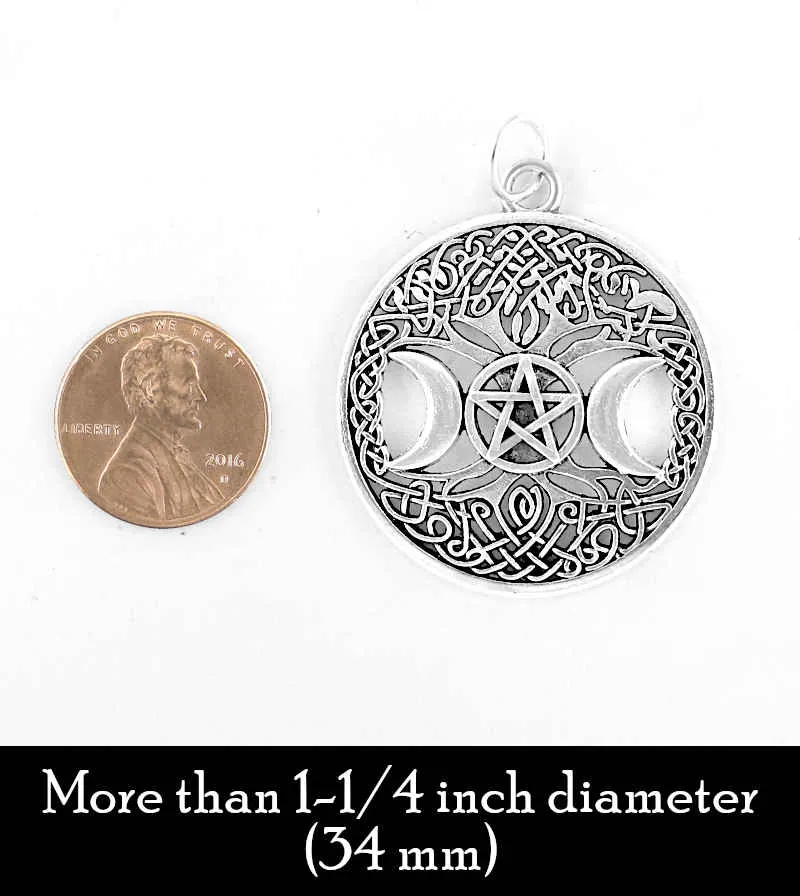 Celtic Tree of Life With Triple Moon and Pentagram Pewter Amulet Pendant