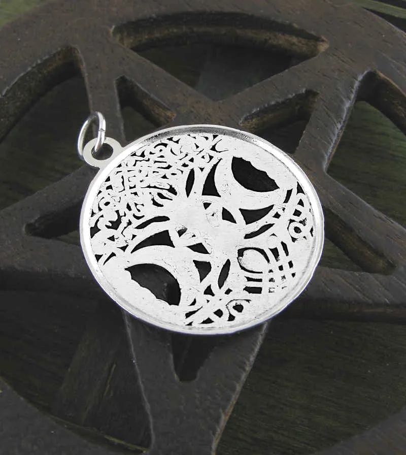 Celtic Tree of Life With Triple Moon and Pentagram Pewter Amulet Pendant