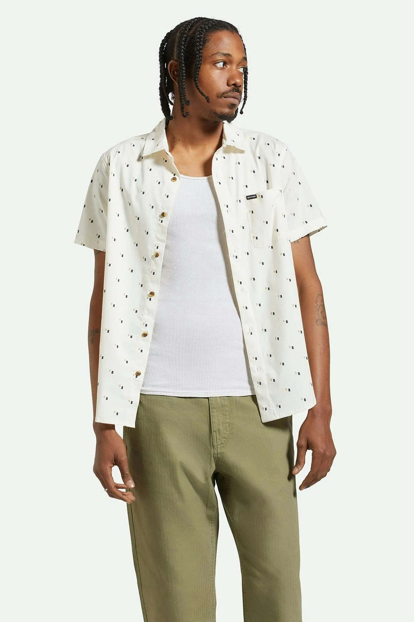 Charter Print S/S Woven Shirt - Off White/Tipping Square