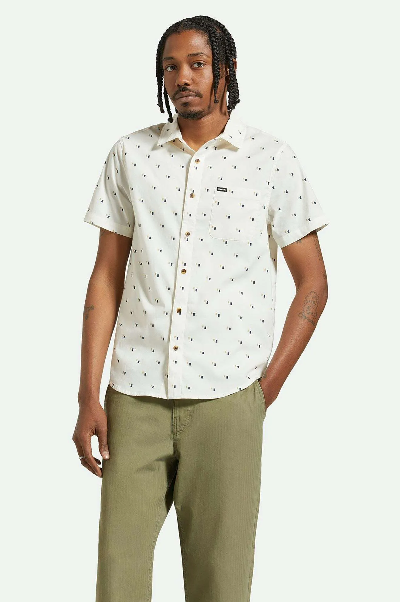 Charter Print S/S Woven Shirt - Off White/Tipping Square