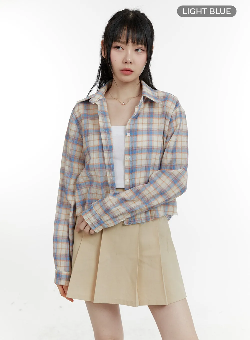 Checkered Cropped Blouse CA401