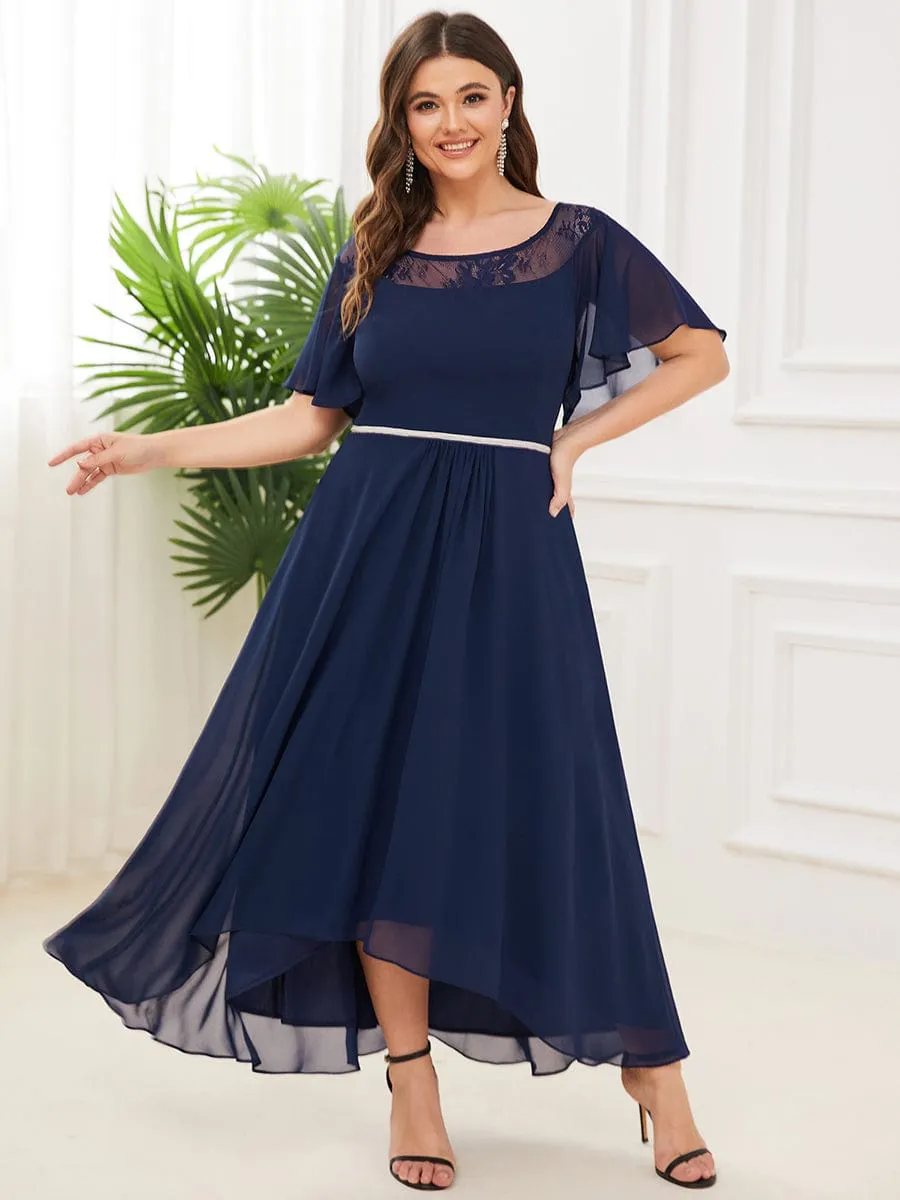 Chiffon Ruffle Sleeves Asymmetrical Hem Mother of the Bride Dress