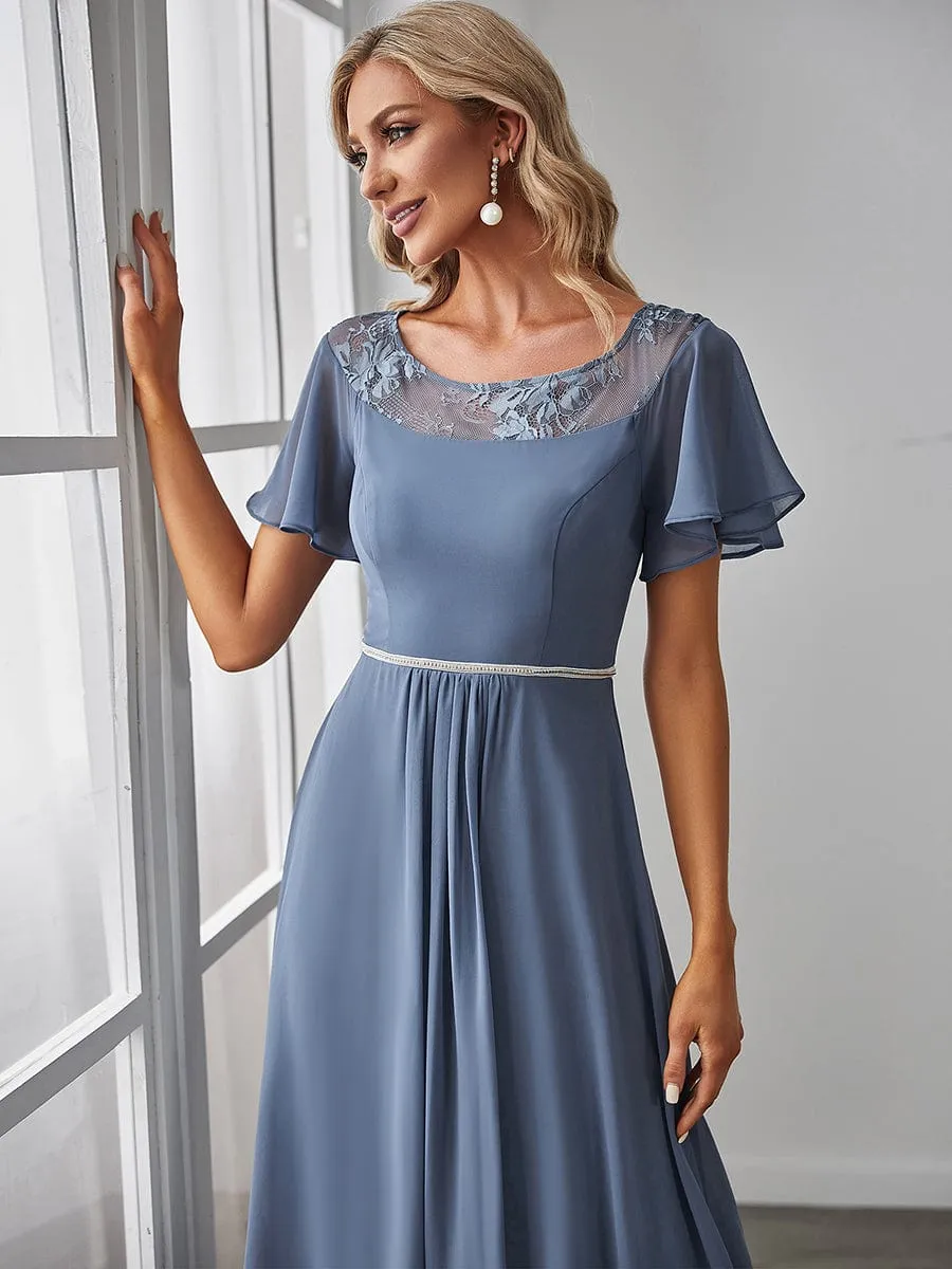 Chiffon Ruffle Sleeves Asymmetrical Hem Mother of the Bride Dress