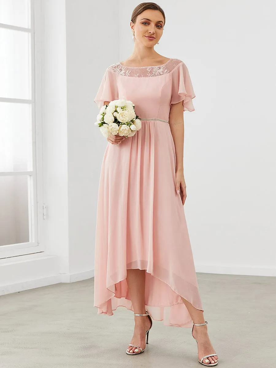 Chiffon Ruffle Sleeves Asymmetrical Hem Mother of the Bride Dress