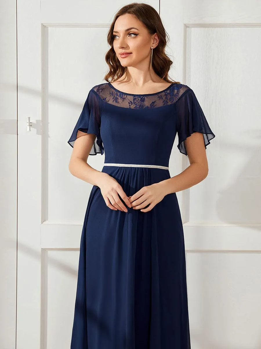 Chiffon Ruffle Sleeves Asymmetrical Hem Mother of the Bride Dress