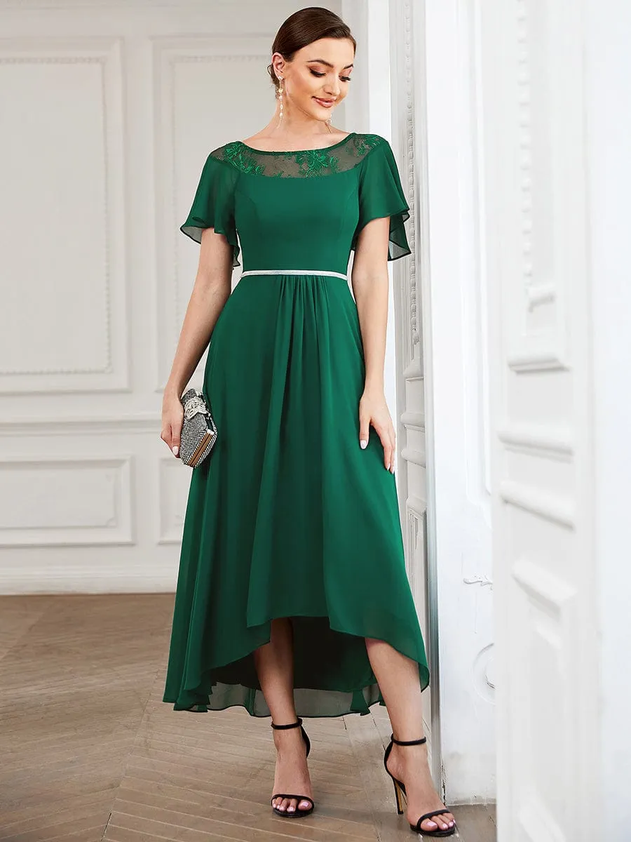 Chiffon Ruffle Sleeves Asymmetrical Hem Mother of the Bride Dress