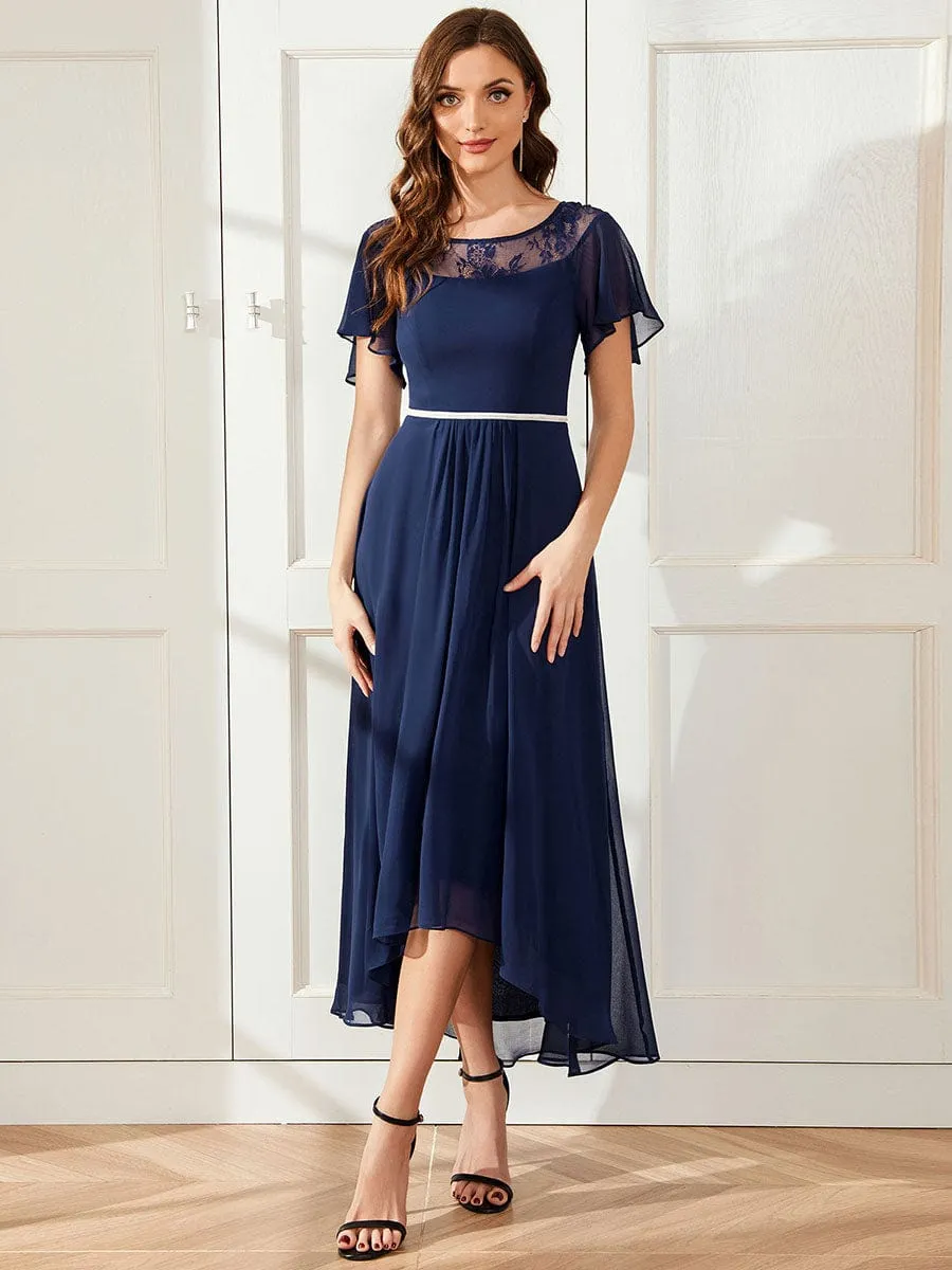 Chiffon Ruffle Sleeves Asymmetrical Hem Mother of the Bride Dress