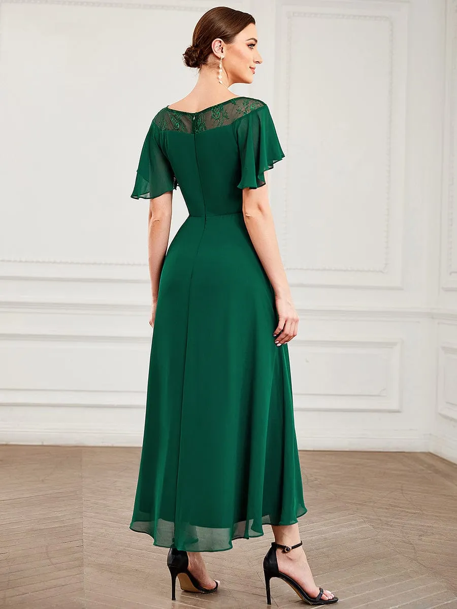 Chiffon Ruffle Sleeves Asymmetrical Hem Mother of the Bride Dress