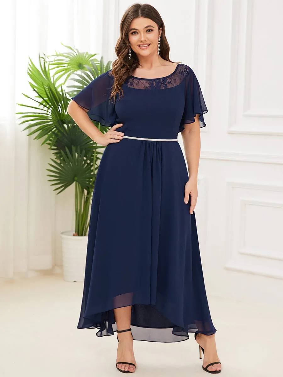 Chiffon Ruffle Sleeves Asymmetrical Hem Mother of the Bride Dress