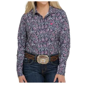 Cinch Navy Paisley Long Sleeve Button Down Women's Shirt