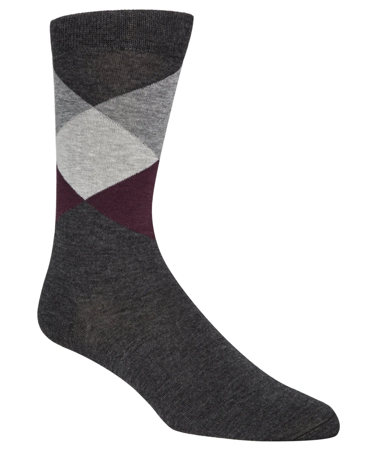 Cole Haan Men's Diamond Crew Socks, Gray Maroon, One Size