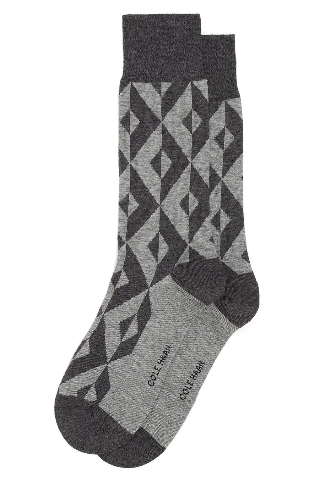 Cole Haan Men's Geo Patterned Dress Socks,Grey Heather, One Size