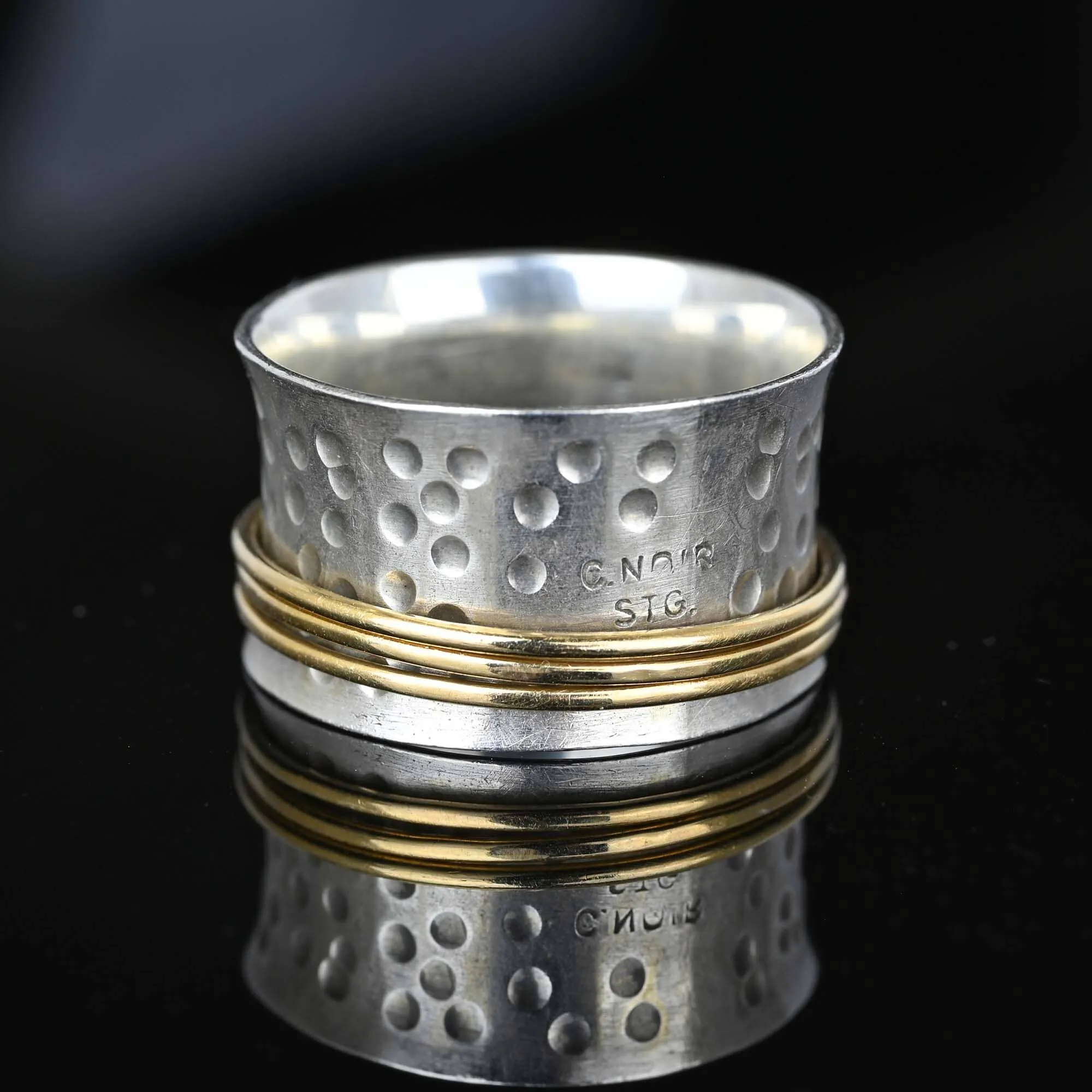 Cool 14K Gold Sterling Silver Hammered Spinner Ring