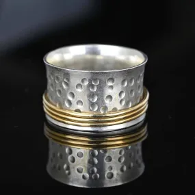 Cool 14K Gold Sterling Silver Hammered Spinner Ring