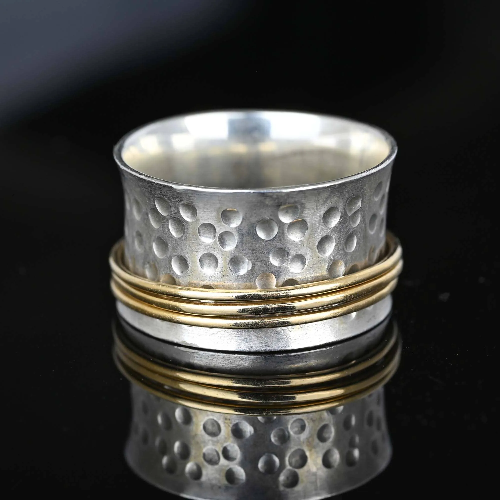 Cool 14K Gold Sterling Silver Hammered Spinner Ring