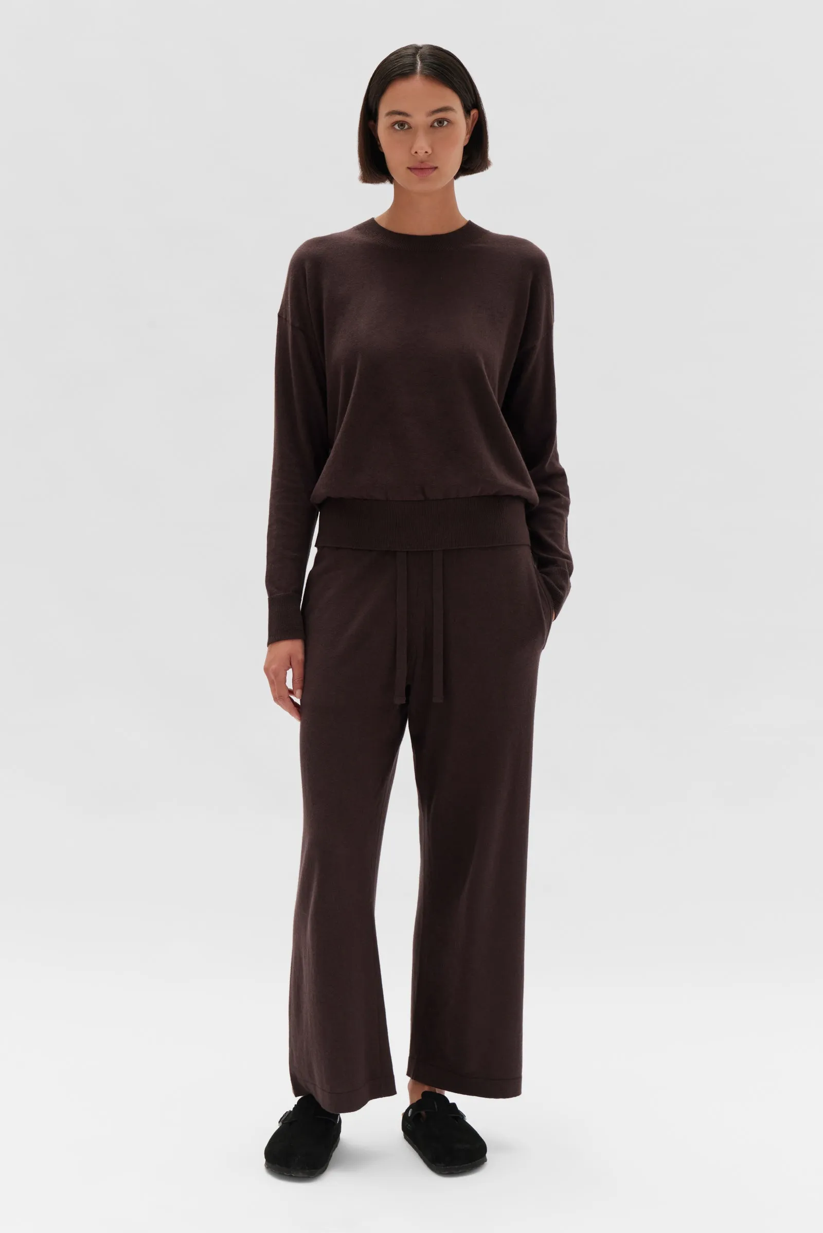 Cotton Cashmere Wide Leg Pant Cocoa