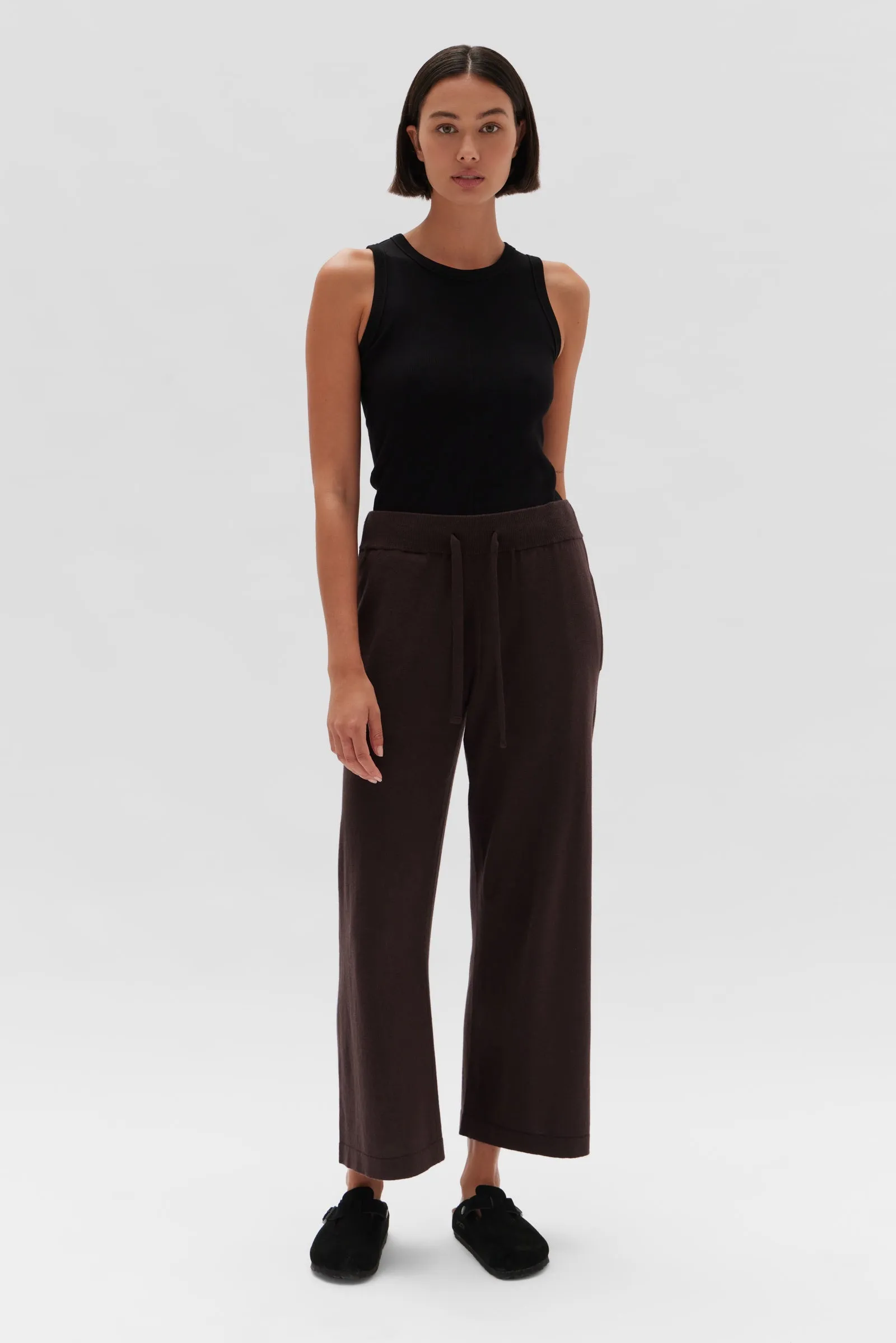 Cotton Cashmere Wide Leg Pant Cocoa