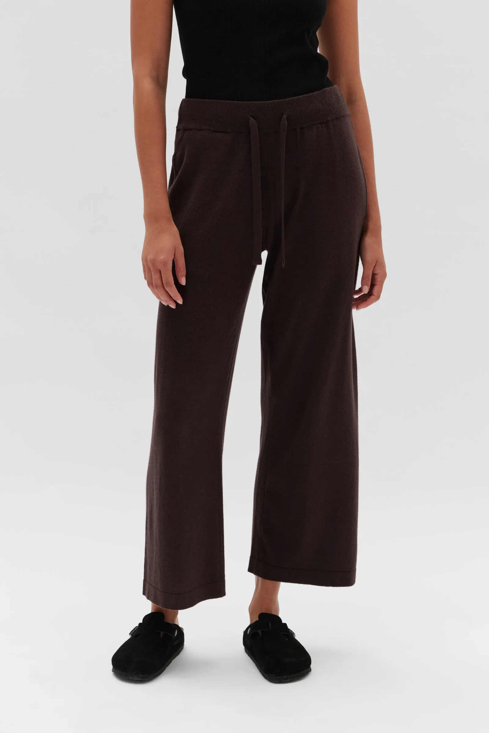 Cotton Cashmere Wide Leg Pant Cocoa