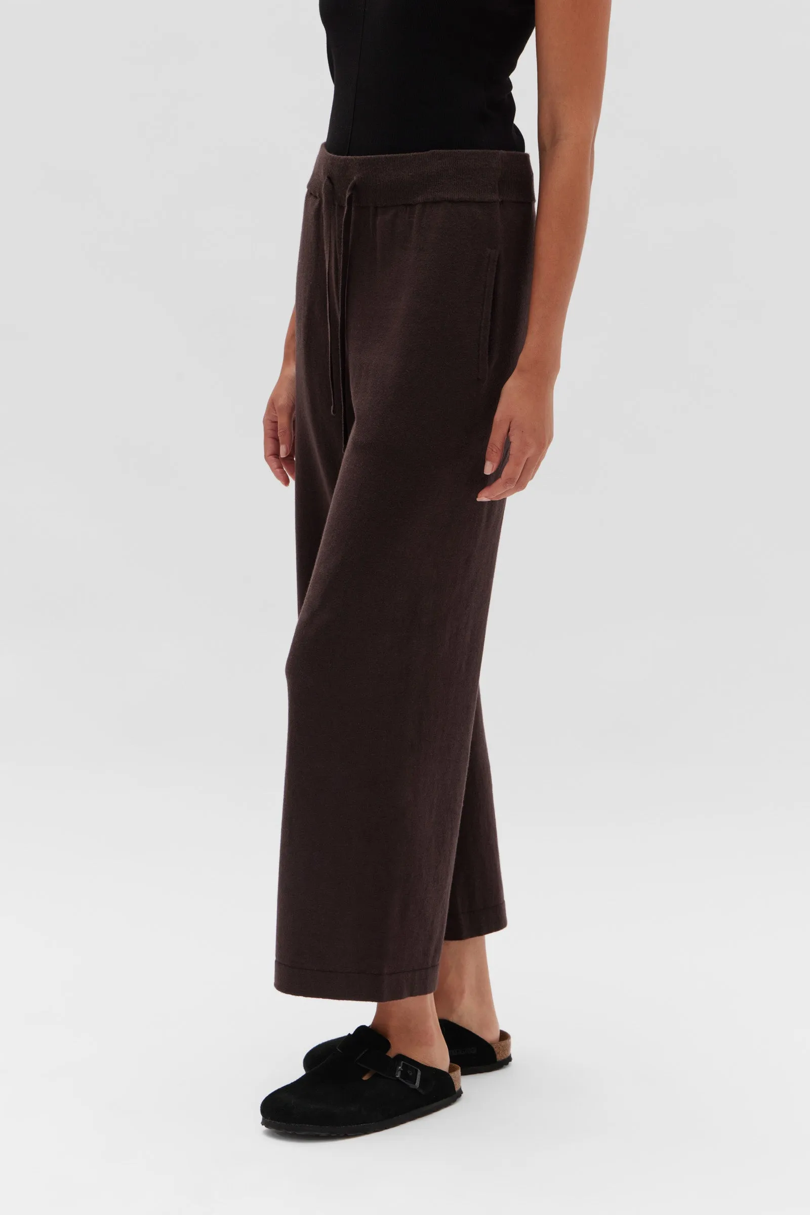 Cotton Cashmere Wide Leg Pant Cocoa