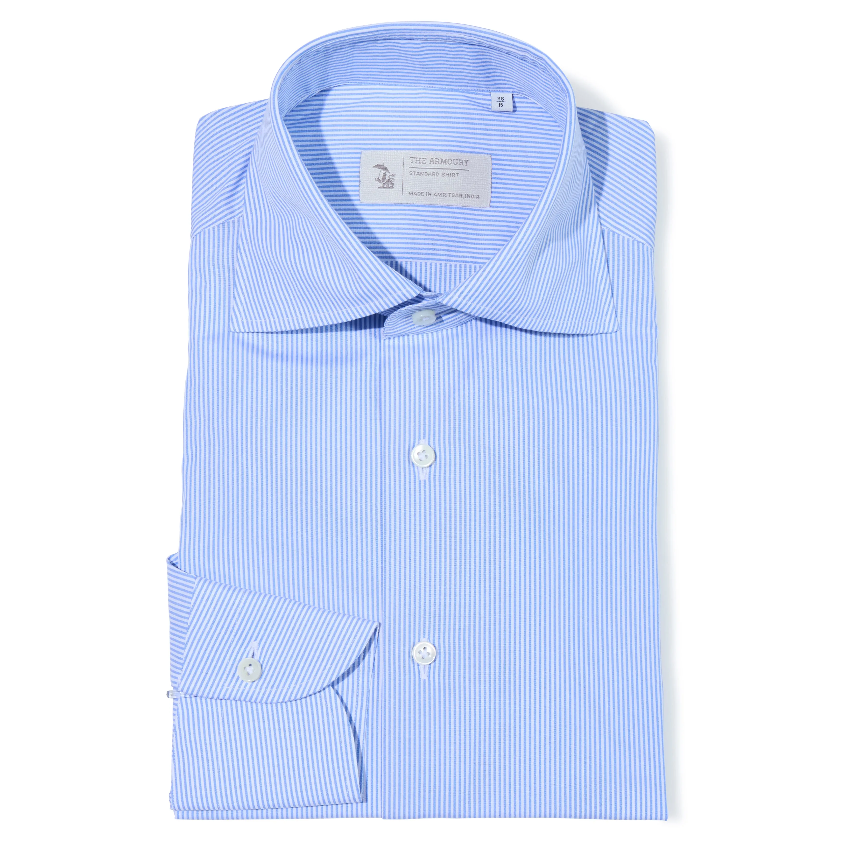 Cotton Pencil Stripe Spread Collar Shirt