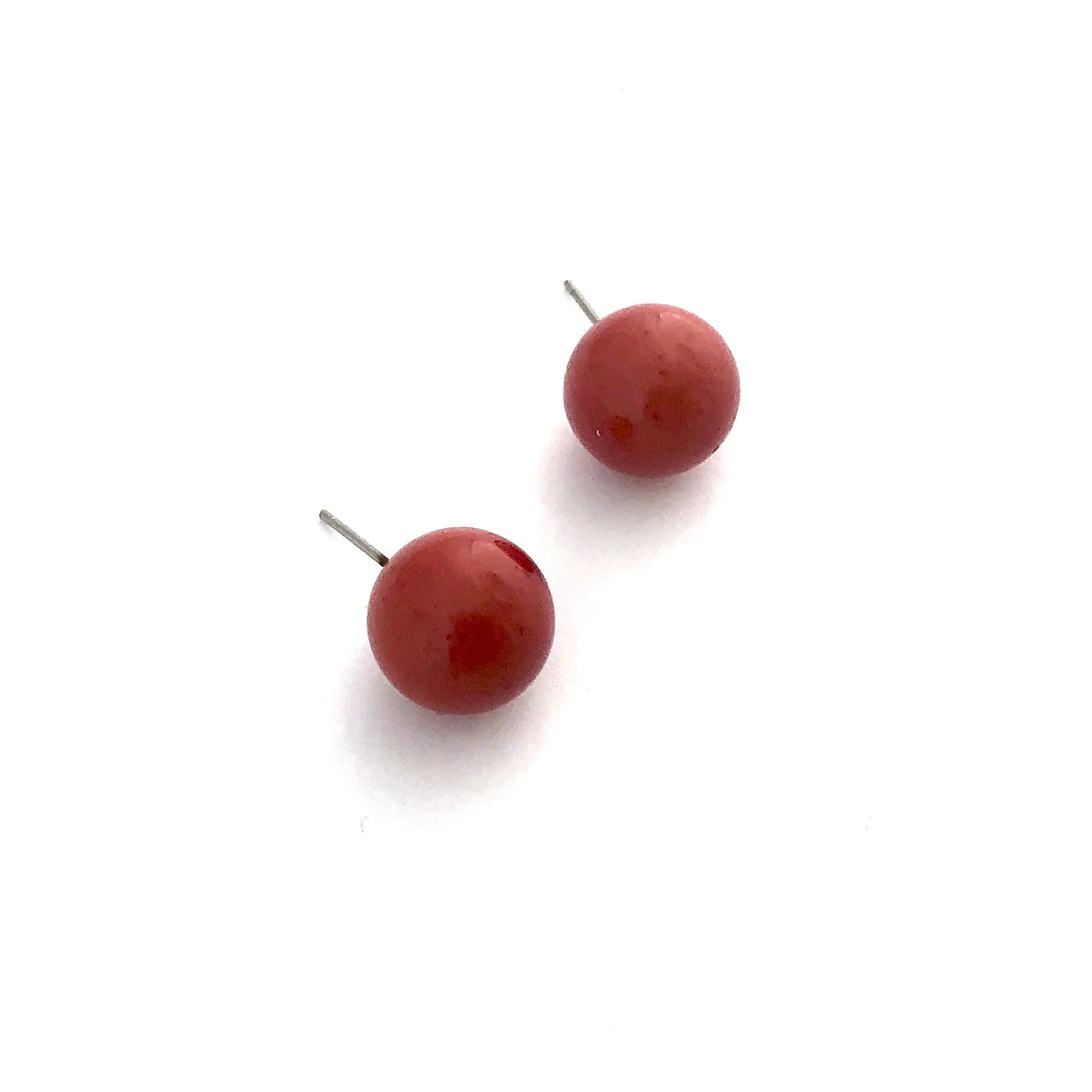 Cranberry Red Speckled Ball Stud Earrings