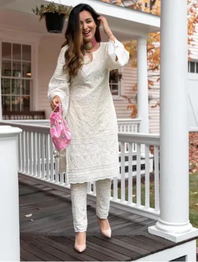 Cream Chickankari Suit -UK Next Day