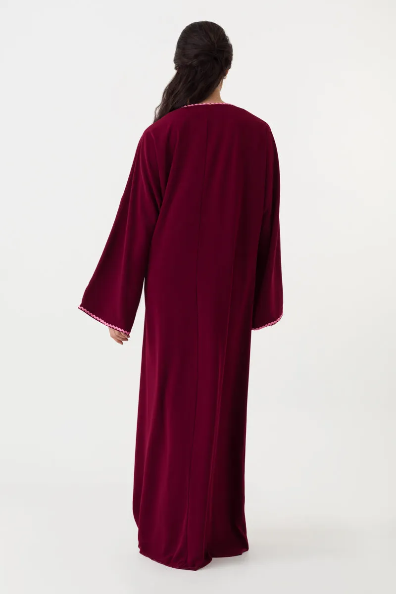 Dark Red Open Abaya with Belt