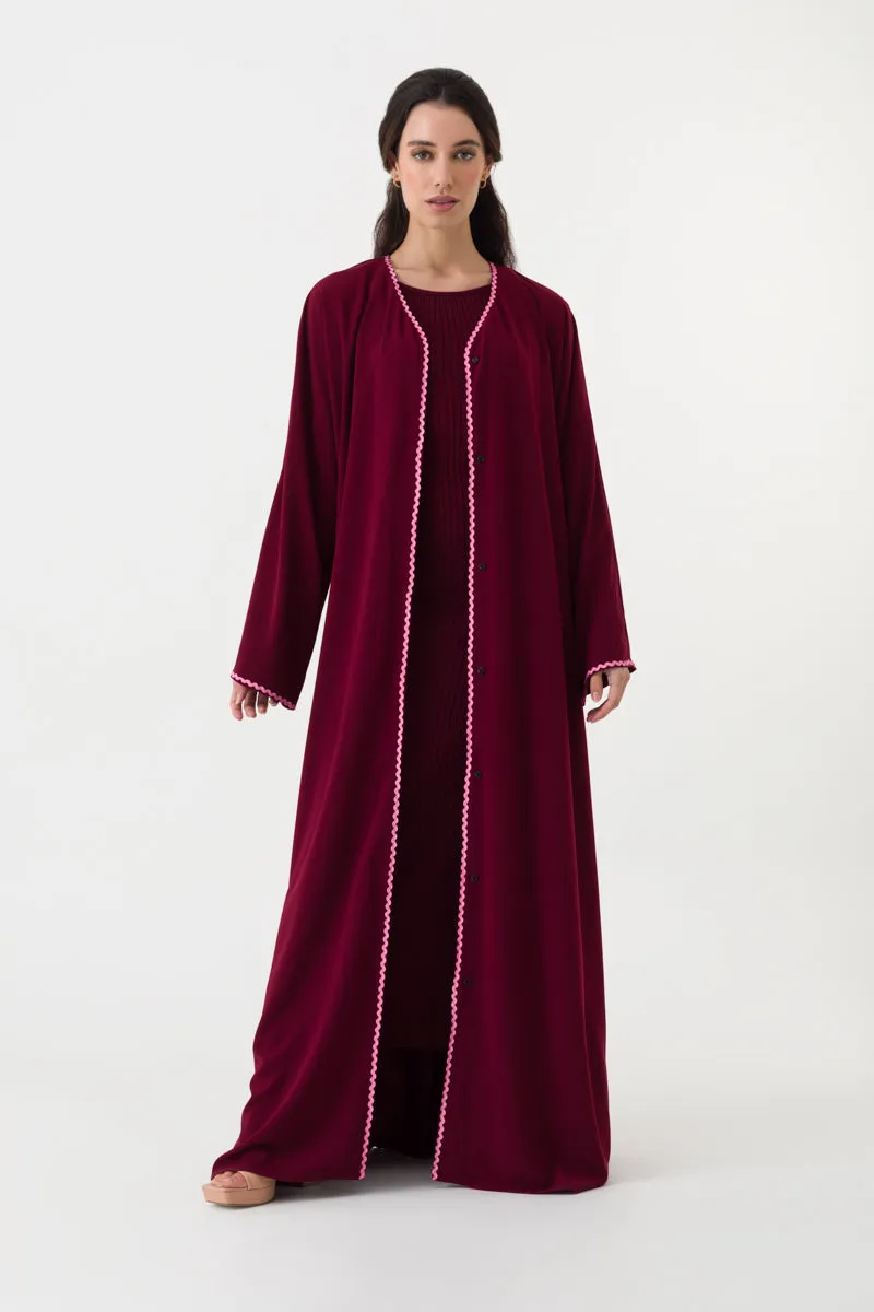 Dark Red Open Abaya with Belt