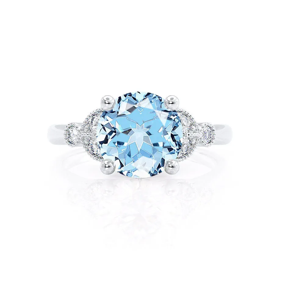 DELILAH - Chatham® Round Aqua Spinel 18k White Gold Shoulder Set Ring