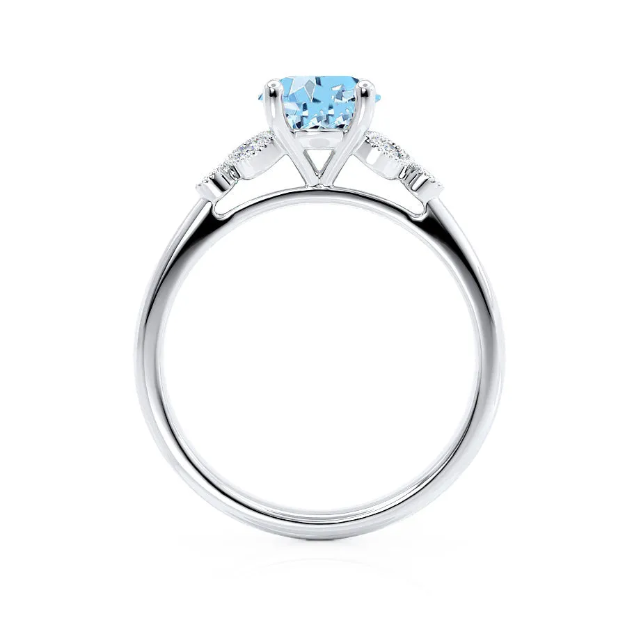 DELILAH - Chatham® Round Aqua Spinel 18k White Gold Shoulder Set Ring