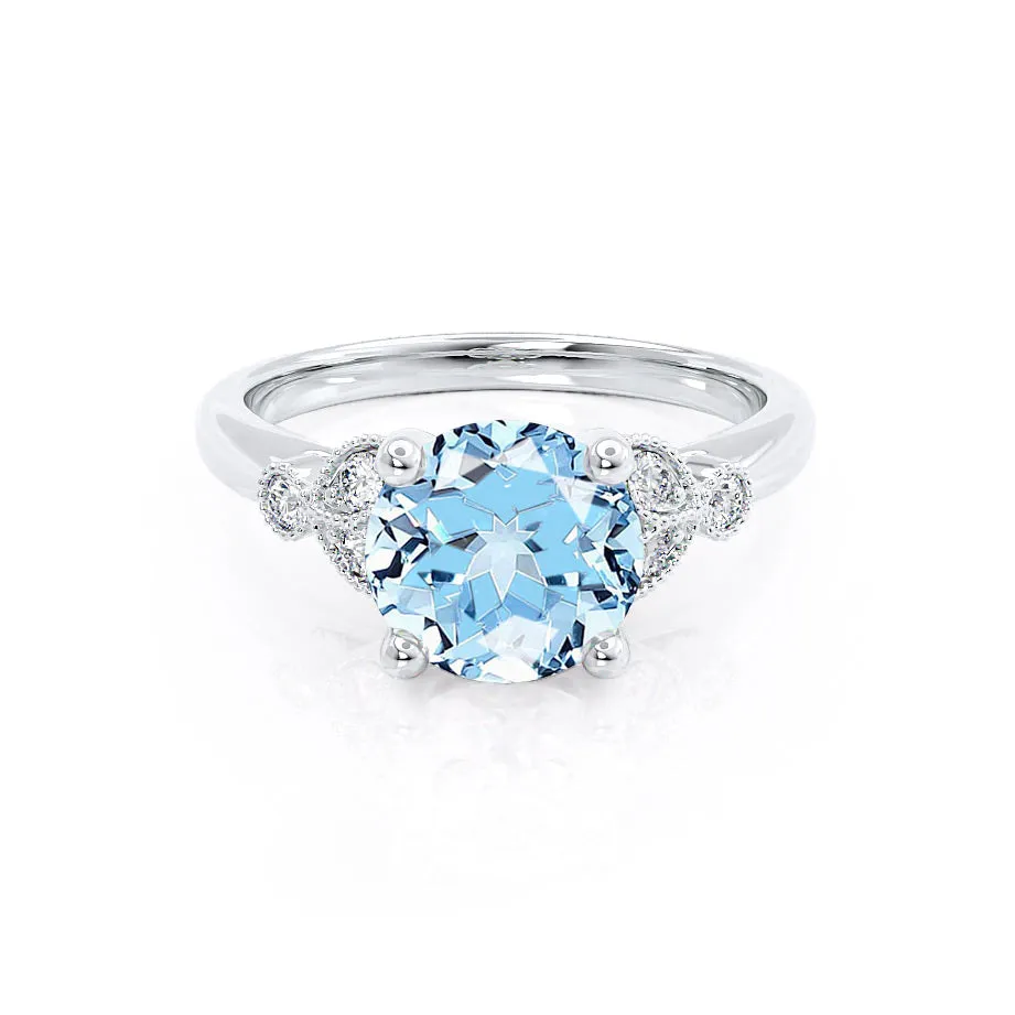 DELILAH - Chatham® Round Aqua Spinel 18k White Gold Shoulder Set Ring