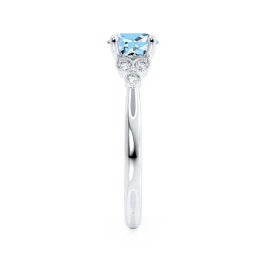 DELILAH - Chatham® Round Aqua Spinel 18k White Gold Shoulder Set Ring