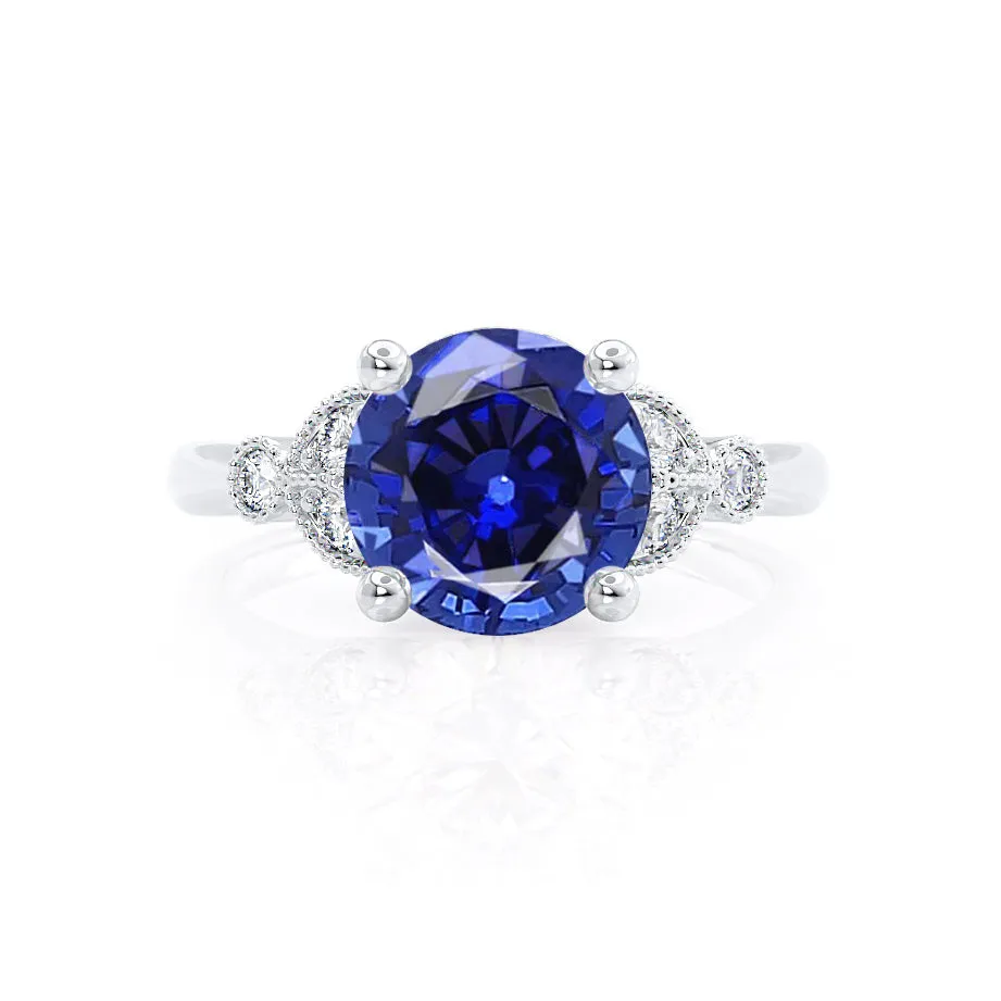 DELILAH - Chatham® Round Blue Sapphire 18k White Gold Shoulder Set Ring